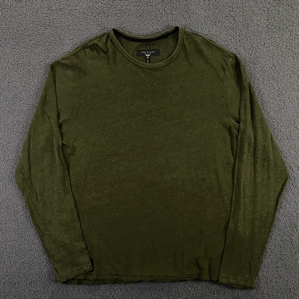 Rag and Bone Linen Sweater Shirt Mens XL Distressed Knit Green Lightweight Crew